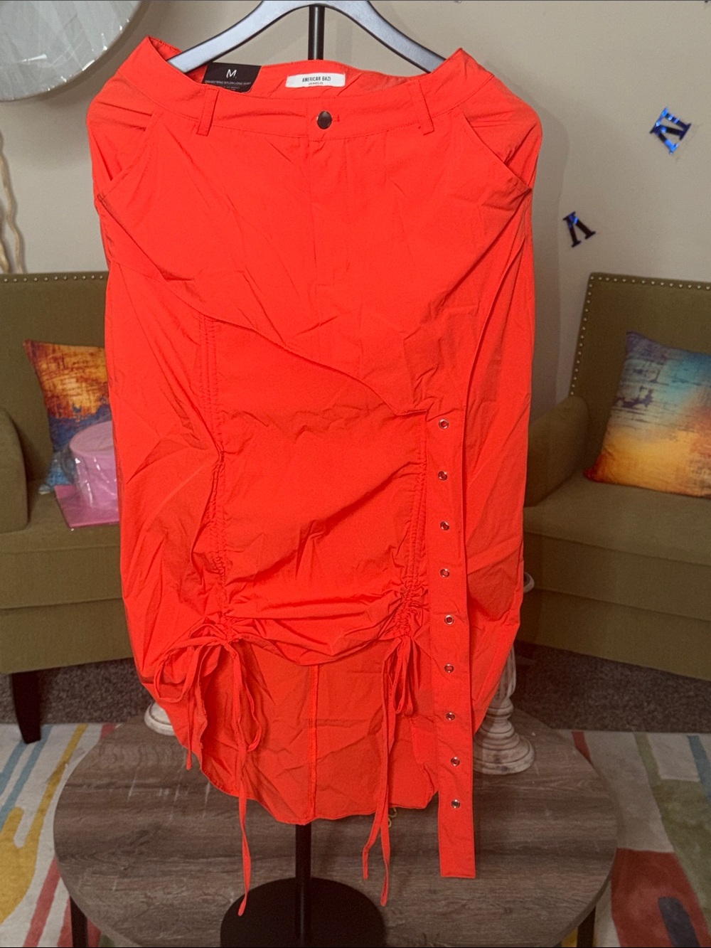 Women’s Drawstring Asymmetric Skirt in Neon Orange